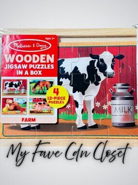 **NEW & Sealed**Melissa & Doug FARM 4 pack wooden puzzles (12 pc ea)